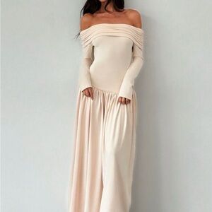 SHEIN Off-Shoulder Long Sleeve Cream Dress